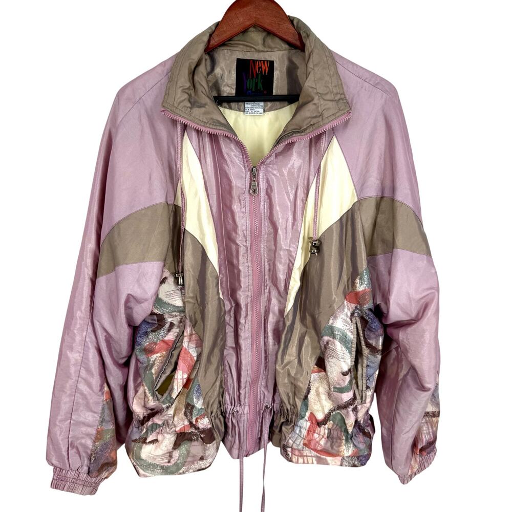 New York Classics Sz Large Vintage 1980s 90s Windbreaker Track Suit Jacket Top